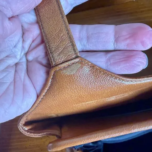 Vintage 60s 70s Tan Top Handle Handbag Structured Mod Purse Caramel Brown Frame - Picture 8 of 12